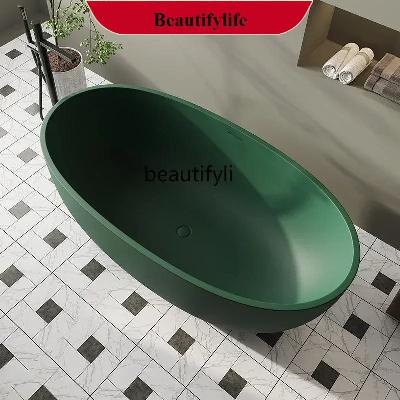 

F18 Household artificial stone bathtub integrated resin transparent independent oval double ceramic bathtub