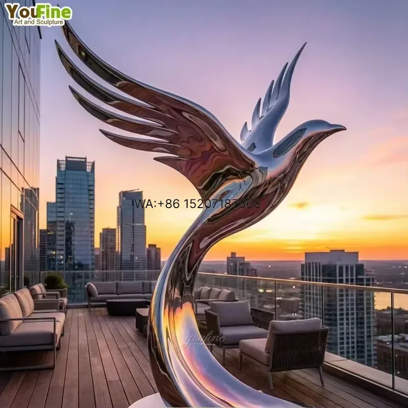 Wmwmnu Stainless Steel Flying Bird Sculpture Mirror Polished Outdoor Rooftop Terrace Skyline Garden Art