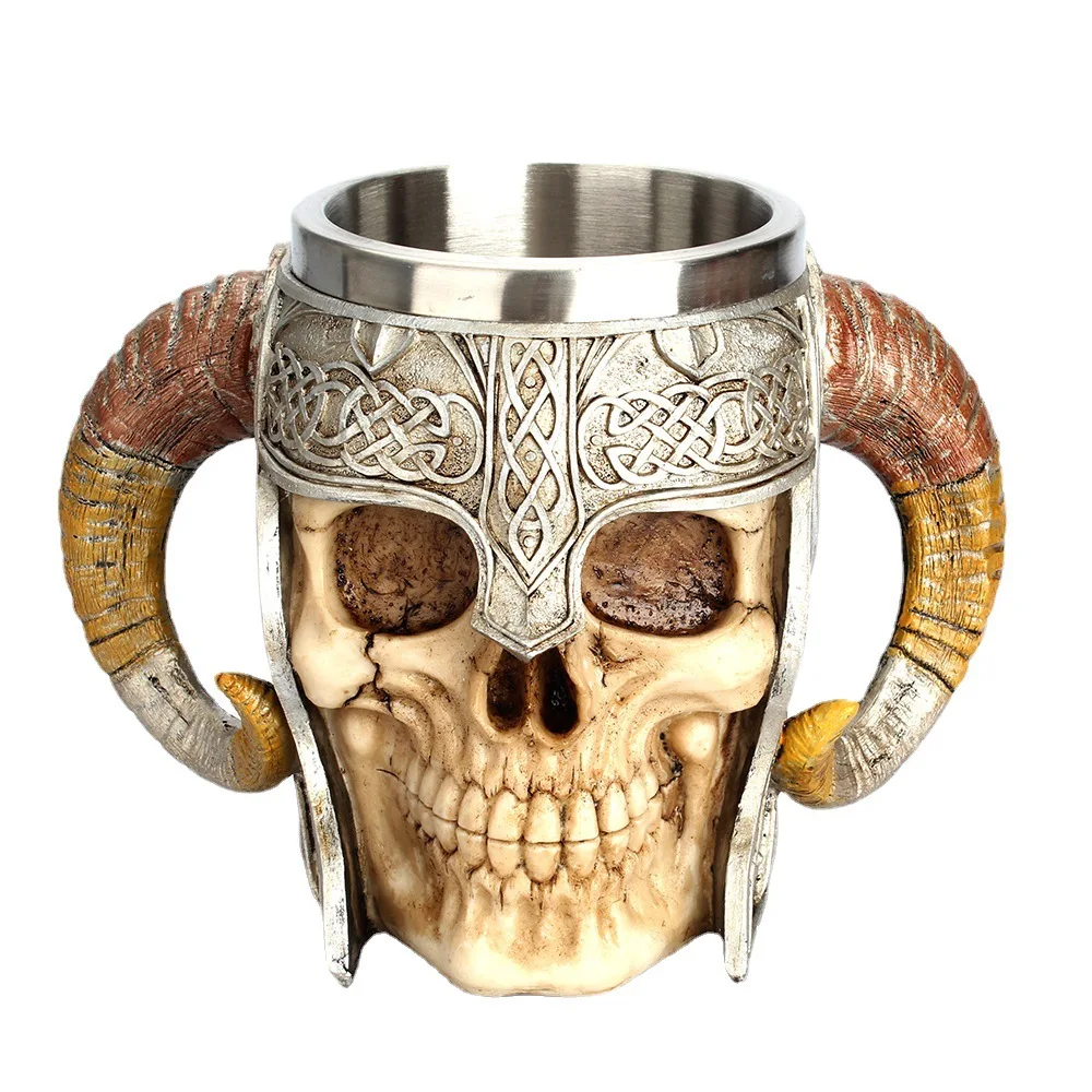 

Creative Skull Knight Claw Resin Beer Mug, Double Claw, Stainless Steel Drinking Cup, Office Water Cup, Drinkware, 600ml