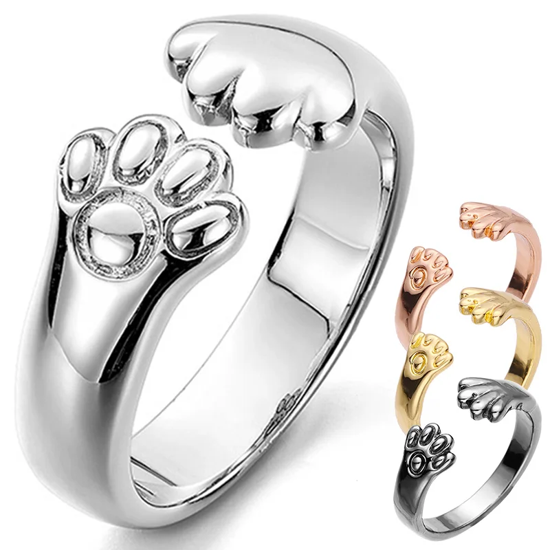 Korean Cat Claw Hugging Rings Design Open Cute Cat Paw Embrace Metal Finger Ring Women Trendy Adjustable Animal Jewelry Gifts