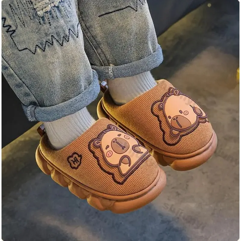 

Capybara Autumn Winter Children's Cotton Slippers Cute Warm Velvet Cotton Shoes Boys Girls Non Slip Indoor Home Slippers Woman