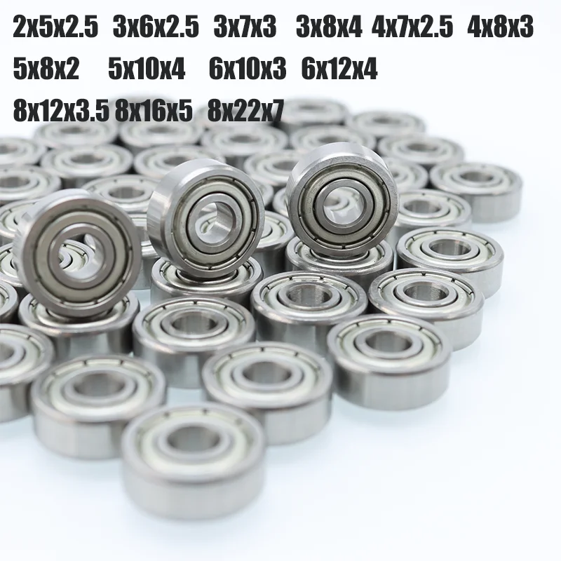 10pcs Miniature Ball Bearing 2x5x2.5 3x7x3 3x8x4 4x7x2.5 4x8x3 8x22x7 for 3D Printing Bike RC Car Toy 608zz Small Mini Bearings