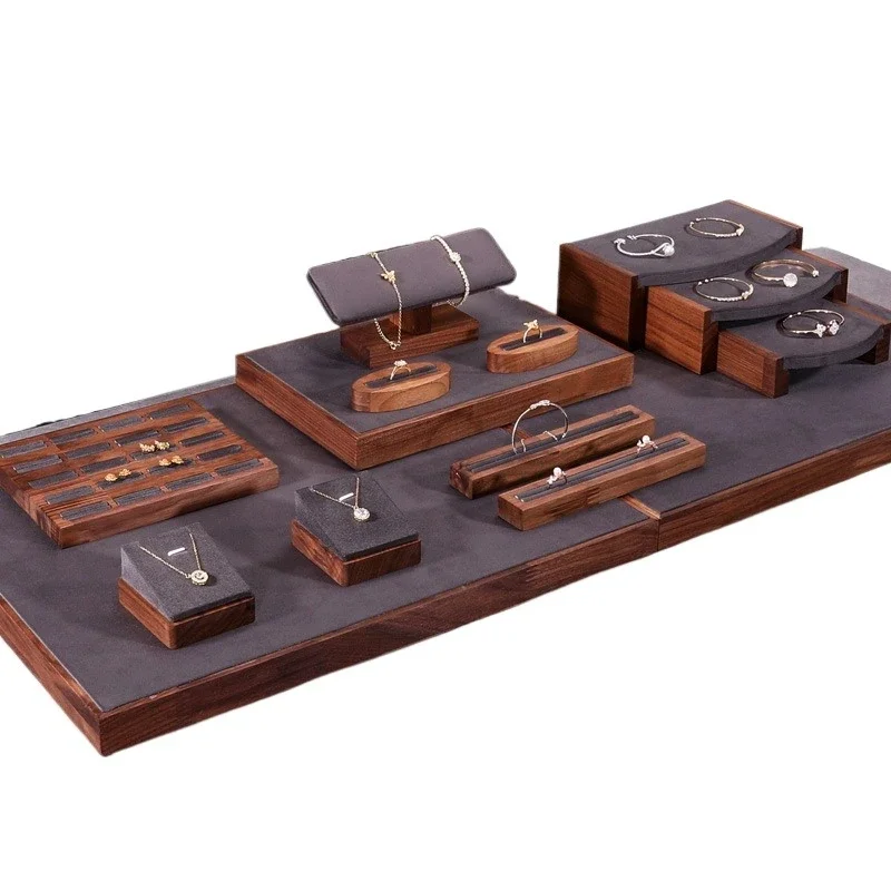 

Microfiber velvet walnut, jewelry counter, display props, jewelry ornament shelves, jewelry store windows