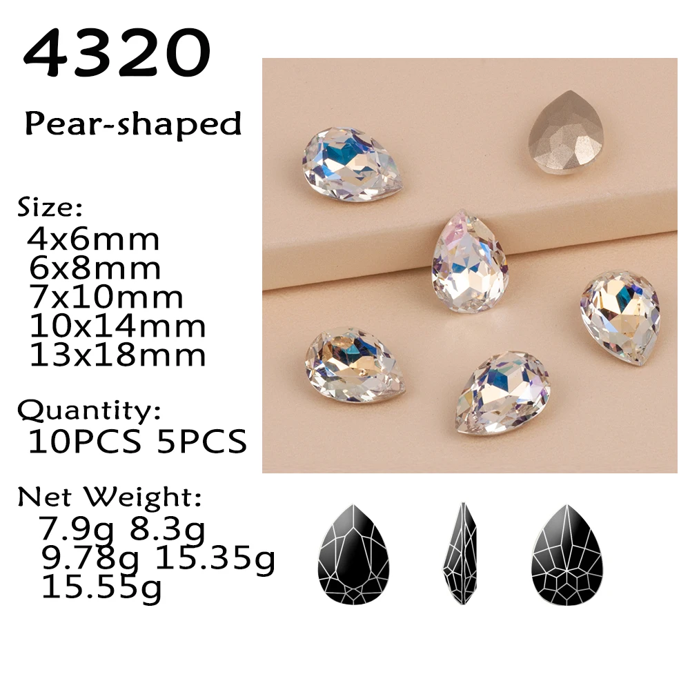 Moonlight Pear Shape K9 Fancy Stones Different Sizes Glass Nail Charms Rhinestones for 3D DIY Nails Art Accessories