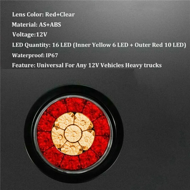 

A96E-6X Round 4Inch Red/Amber LED Truck Trailer Tail Lights Rear Stop Brake Turn Signal Lights