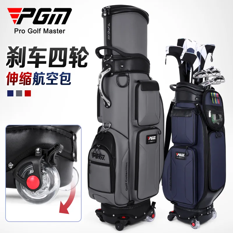 New Golf Bag Male, Upgraded with Brakes, Four-wheel Flat Push Retractable Bag, Air Consignment