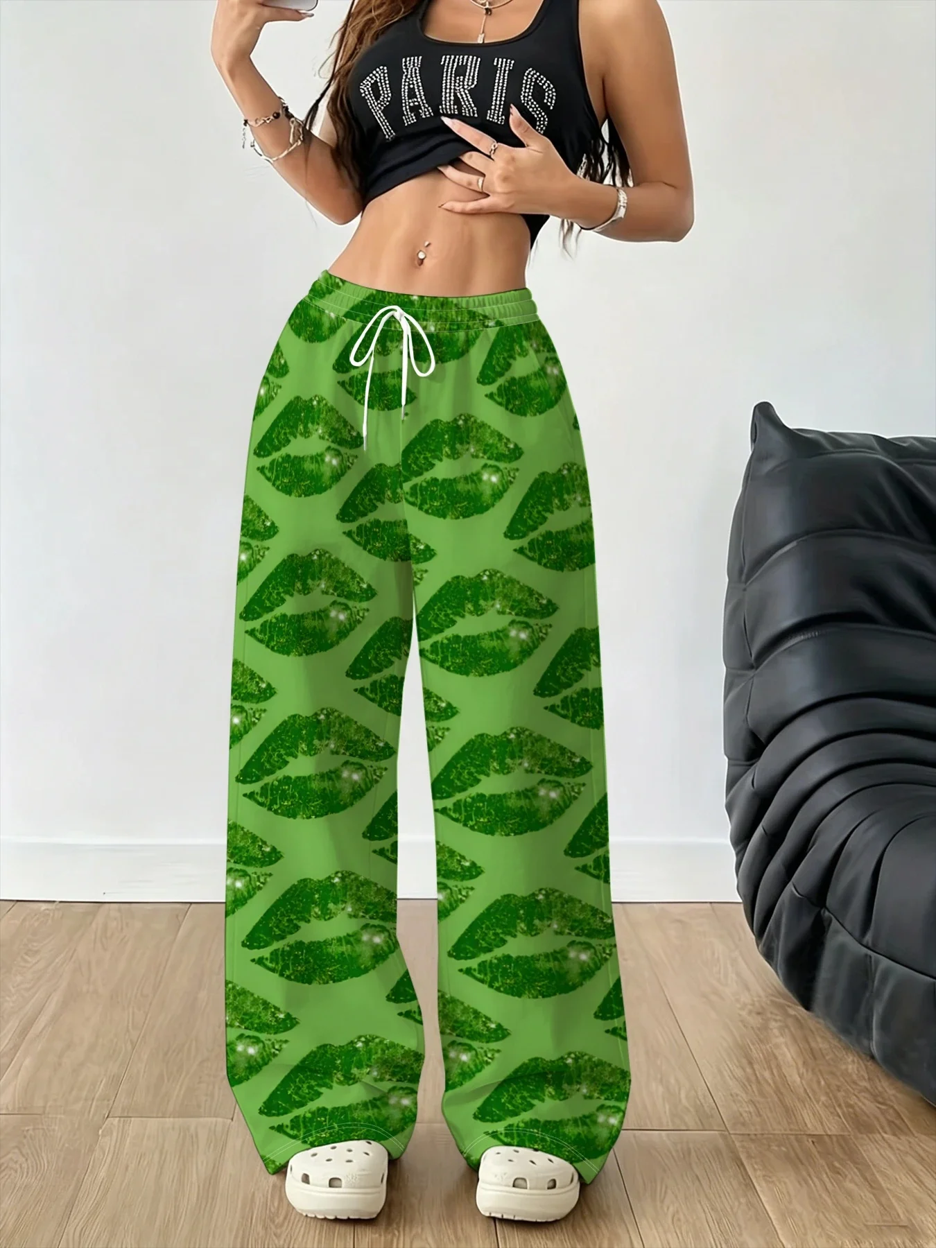 Summer Fashion Y2k Green Pants Trendy Striped Jersey Women Sports Pants Unisex Streetwear Sports Pants Straight-leg Pants
