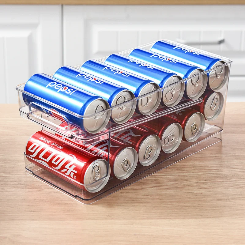 Refrigerator Can Drink Holder Storage Rolling Can Dispenser Pop Soda Can Organizer Bins Stackable 2 Tier Freezer Beverage Can Or