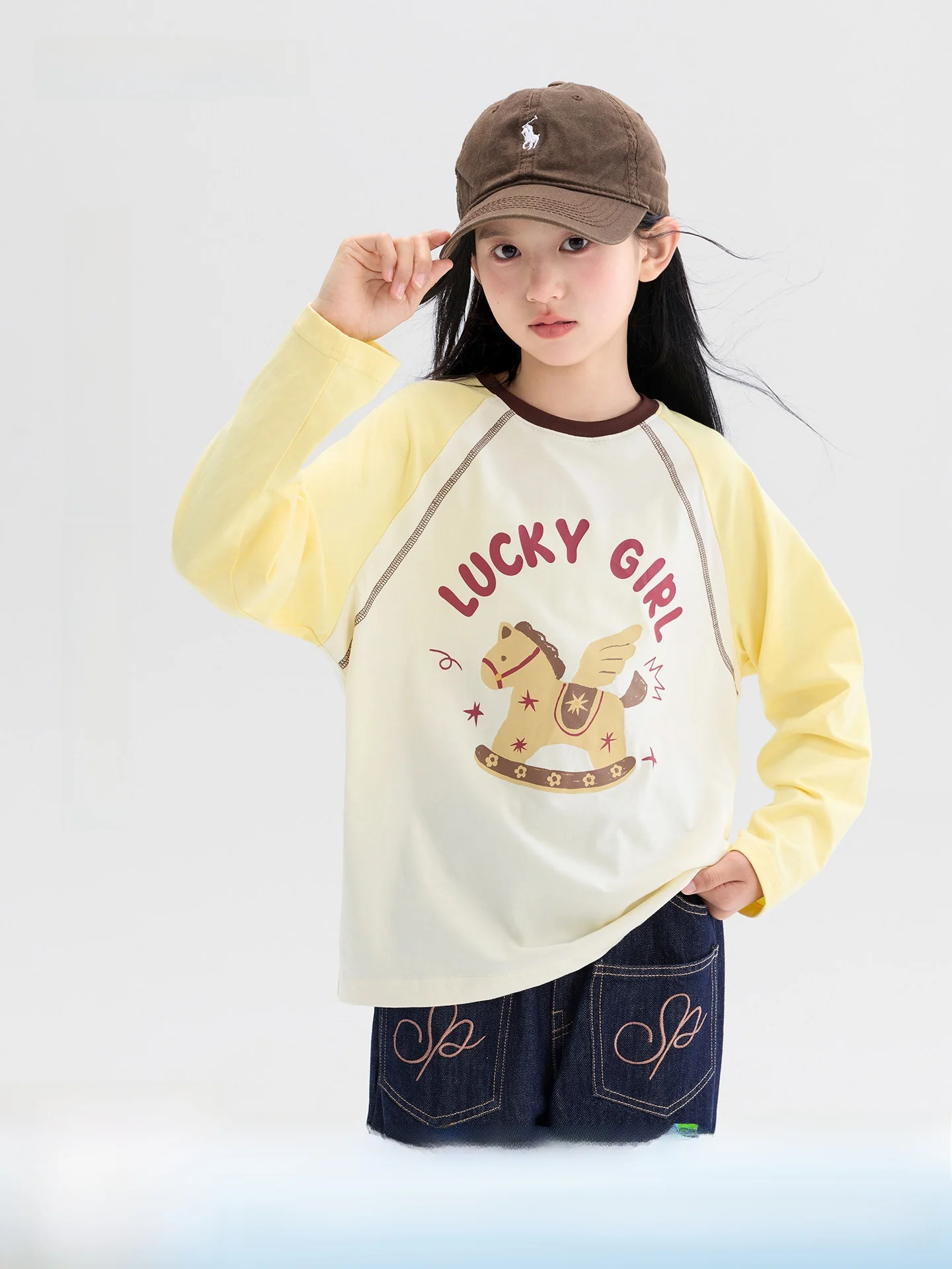 女の子長袖コットン-tシャツ子供の純綿ベースシャツ秋の新スタイルガールプリント-a-クラストップカジュアルルーズフィット