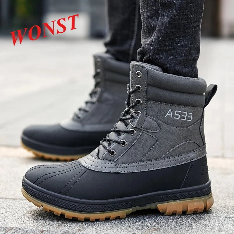 Botas de exterior de talla grande 47 para hombre, botas de nieve de invierno para hombre, botas de trabajo de entrenamiento, impermeables, antideslizantes, zapatos de invierno para mantener el calor