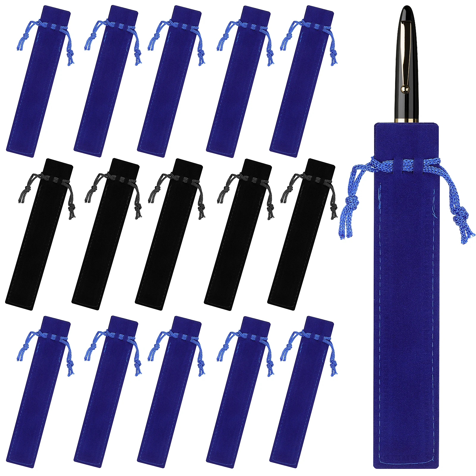 

50Pcs Velvet Pen Bags Blue Black Drawstring Pouches For Fountain Ballpoint Pens Storage Travel Office Use Gift Ideas