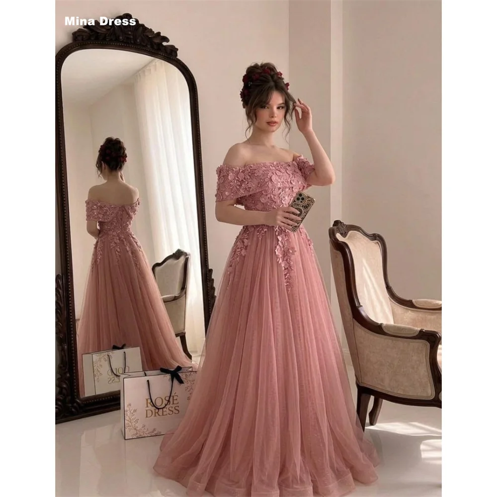 Mina Customized Bean Paste Pink 3D Flower One-shoulder Backless Elegant Party Dresses 2026 Trends Reception Dresses for Weddings