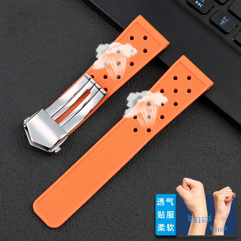 22mm Soft Rubber Silicone Watchband For TAG HEUER Strap MONACO CARRERA FORMULA 1 Watch Band Waterproof Bracelet Folding Buckle