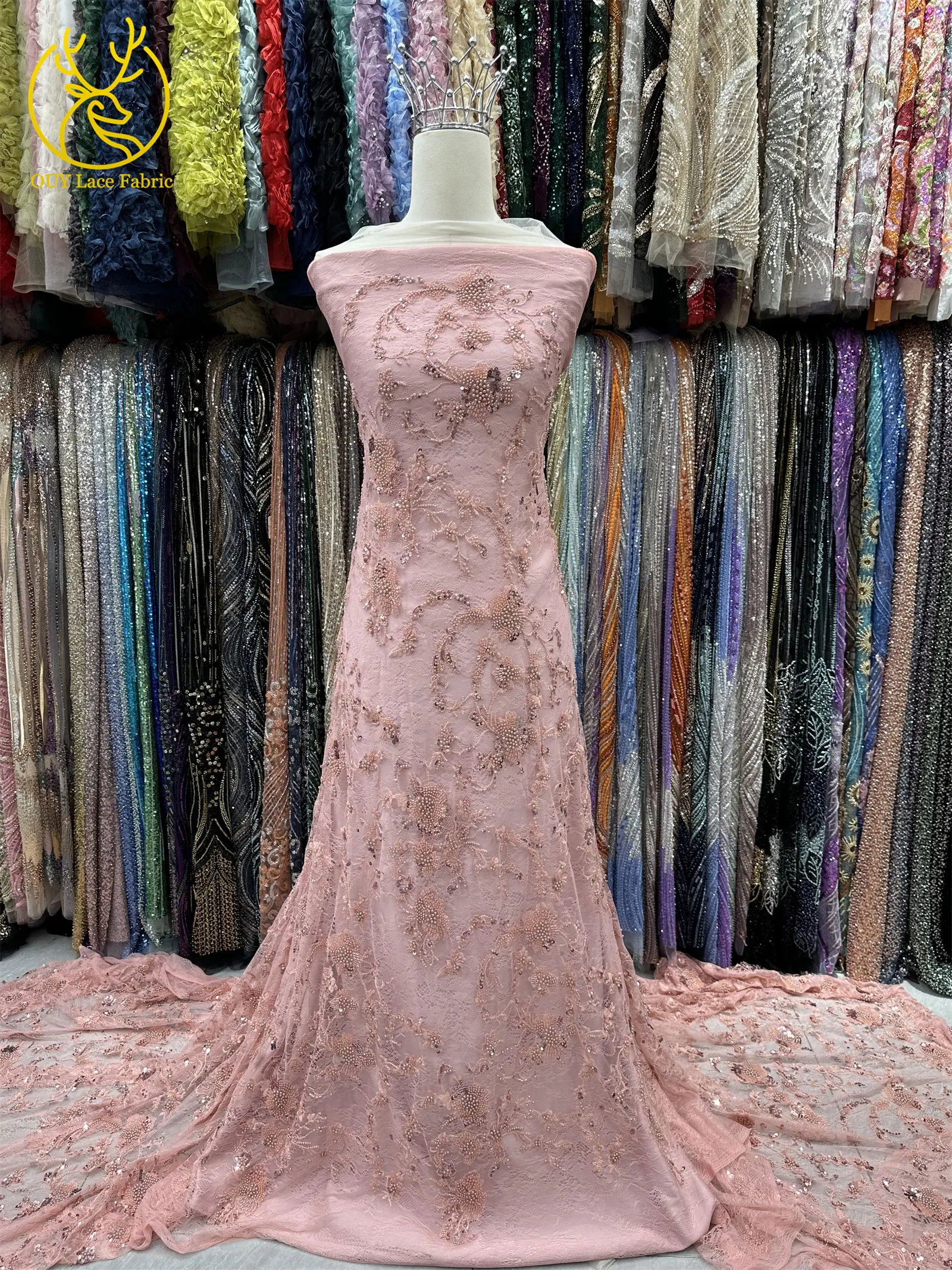 Afrikanischer Spitzenstoff, französische Kordelstickerei, Perlen, Pailletten, Tüllnetz für Damen, Hochzeit, Party, Kleid, Nähen, hohe Qualität, 5 Yards – Detail 10