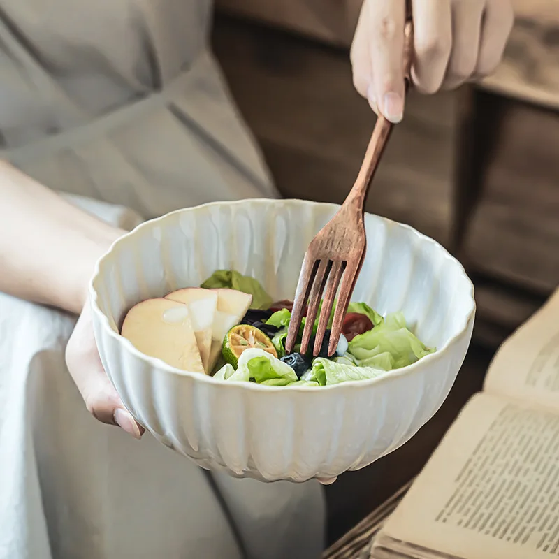 

European Kiln Turned Ceramic Lace Fruit Salad Western Pasta Household Tableware Breakfast Noodle Bowl Vermicelli