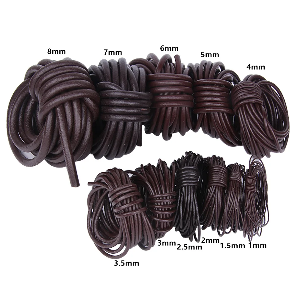 2M/Lot Breite 1-8mm Echte Runde Lederschnur Echtes Rindslederband Seil für DIY Halsketten Armbänder Schmuckherstellung Zubehör – Detail 5