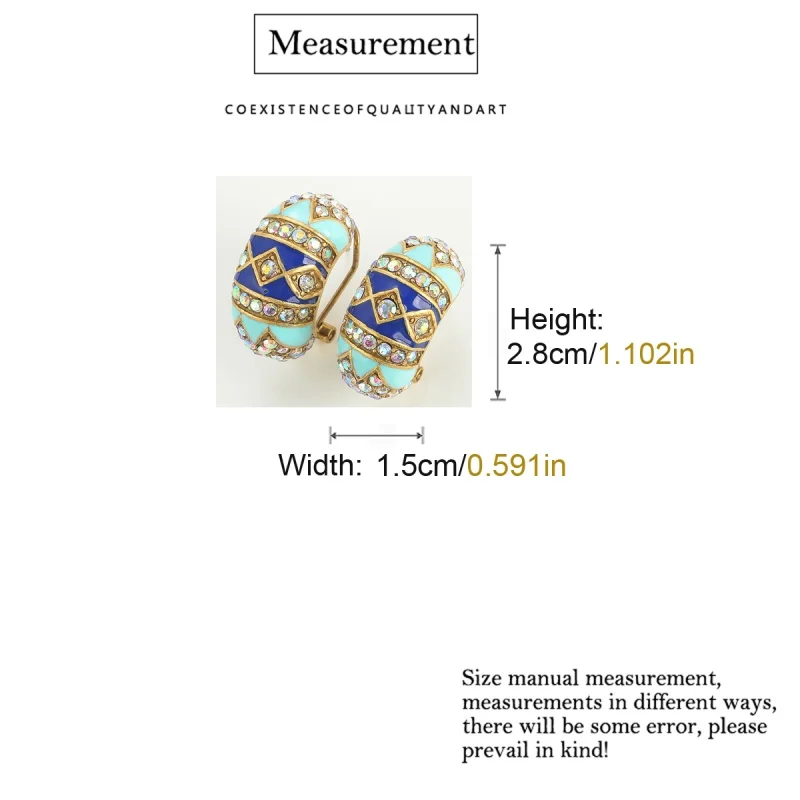 Vintage Blue Enamel Earring Stud Retro Palace Jewelry Designer Quality Luxury Gifts New Rhinestone For Woman Wedding Party 2025