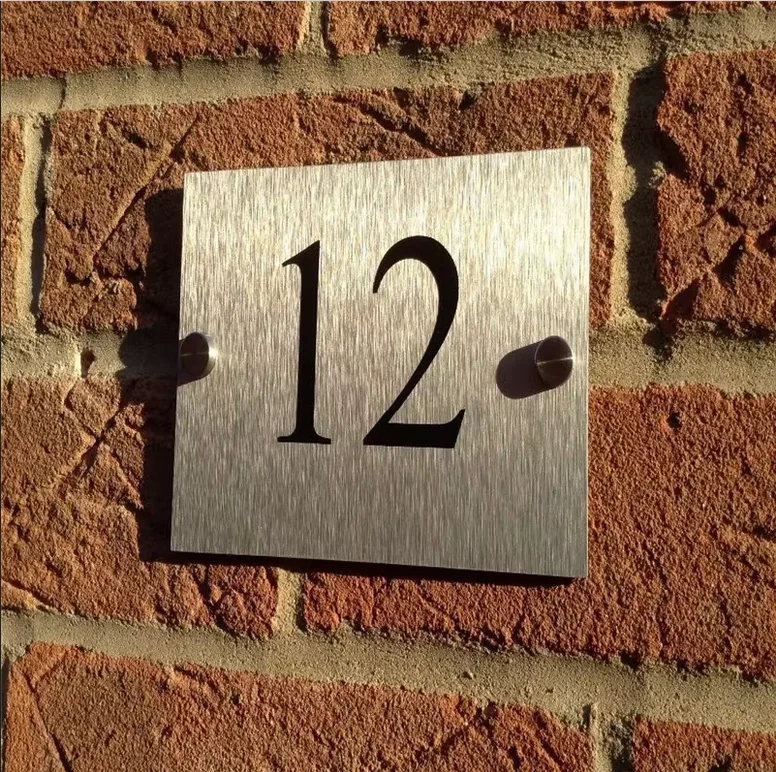 Customized Modern House Number Outdoor Silver Platter House Plaque Brushed Aluminum Composite Materia