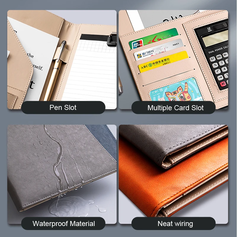 A4 PU Leather Business Portafolios File Folder for Document Clipboard Meeting Data Paper Organizer Color Splice Office Supply