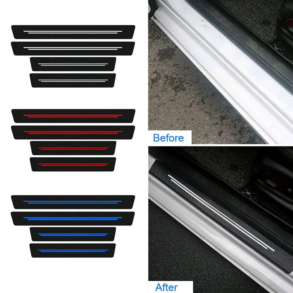 

1Pc Car Interior Accessories Imitation Carbon Fiber Leather Car Door Sill Protection Strip Universal Durable Decor Stickers