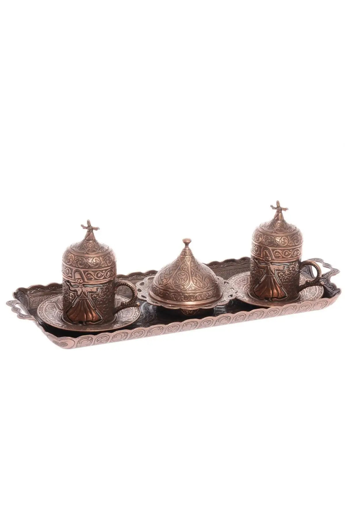 Semazen motif turkish coffee set for 2 people-antique copper Crst166 Cooper Luxury Cups