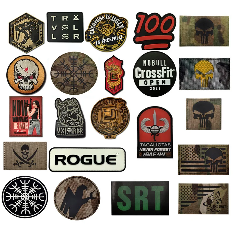 3D PVC/PU Patch Military Armband Badge Tiger Head Skull SRT STAR Tactical Decorative Clothing Applique Application with Hook