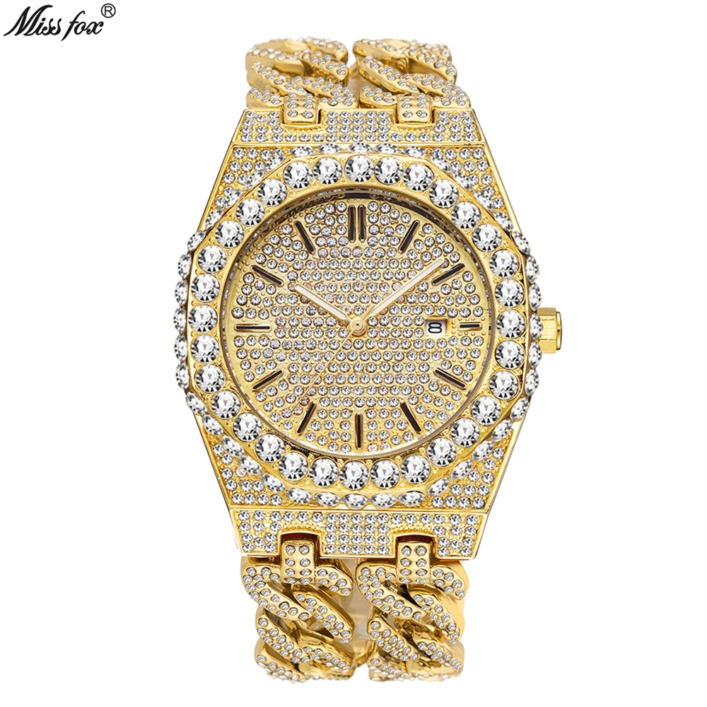 High End Luxury Watches For Men Fashion Full Diamond Quartz Luminous Wristwatches Top Brand Iced Out Bling Crystal Male Clock