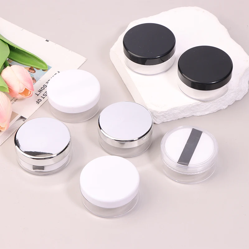 30g Plastic Empty Loose Powder Jar Makeup Puff Box Sifter Container Cosmetic Pot Portable Loose Powder Box Refillable Pot