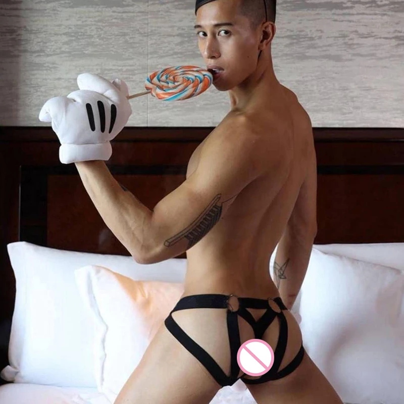 Sexy Men Bondage Underwear Jockstrap G String Elastic Hollow Harness Male Cotton Thong Lingerie Costume Underpants hombre