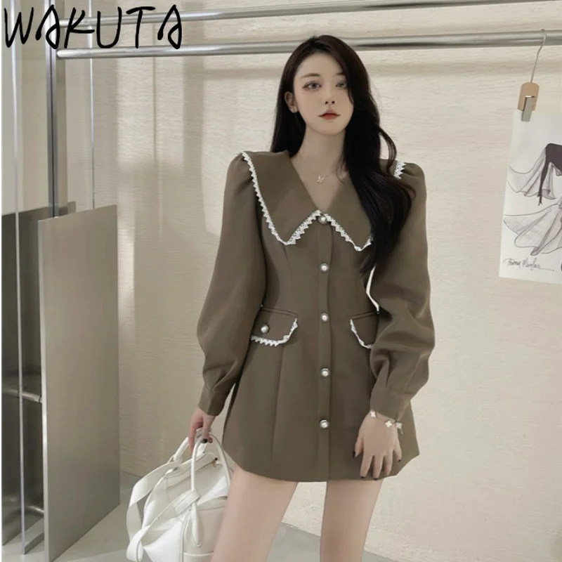 

WAKUTA Blazer Dress Women Mini Party Office Wear Elegant Female One-piece Dresses Korean Long Sleeve Slim Waist Clothes 2024 New