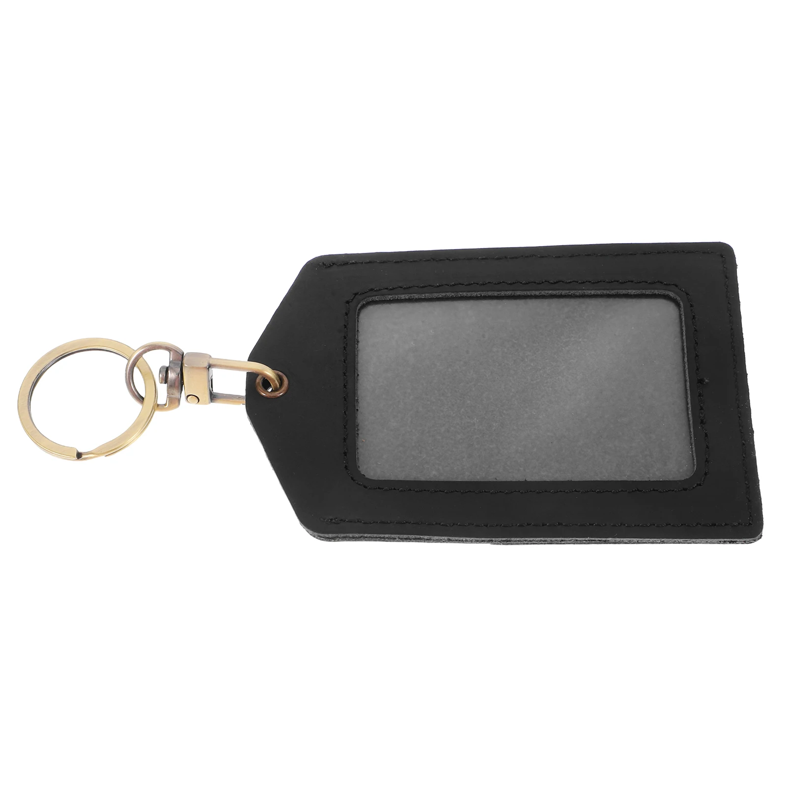 

Work Permit Card Cover Holder Badge Holders Protector Cowhide with Key Ring Staff Keychain