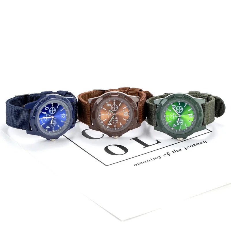 YIKAZE 2024 밀리터리 쿼츠 손목 시계, 야외 스포츠, 캐주얼 패션 하이 퀄리티, 원단 스트랩, 학생용 시계