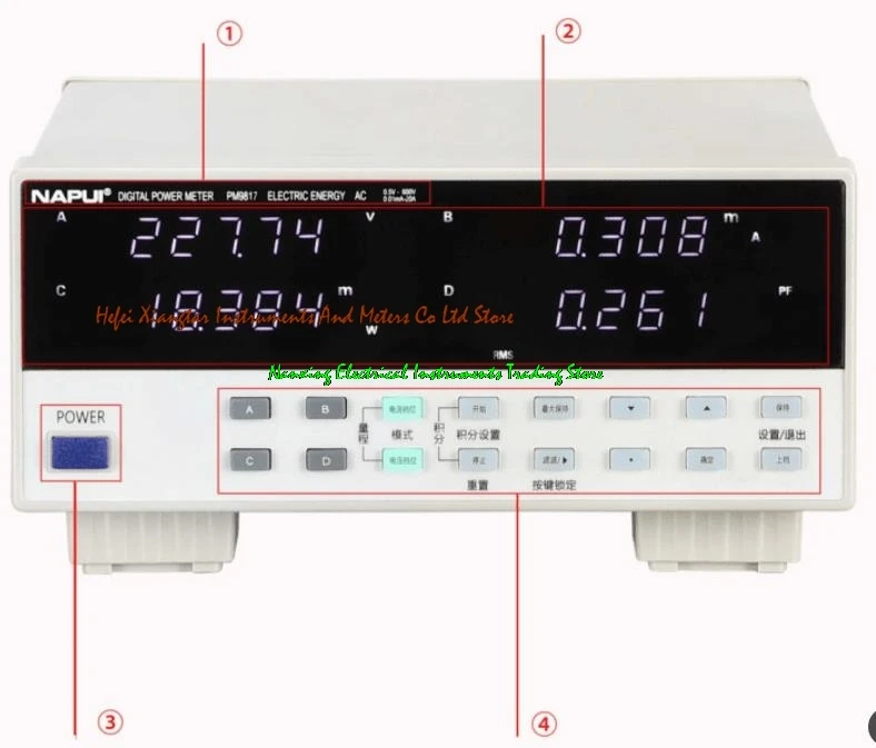 PM9817 TRMS AC Voltage Current Power Factor Low Current Electrical Parameter Tester  600V,20A