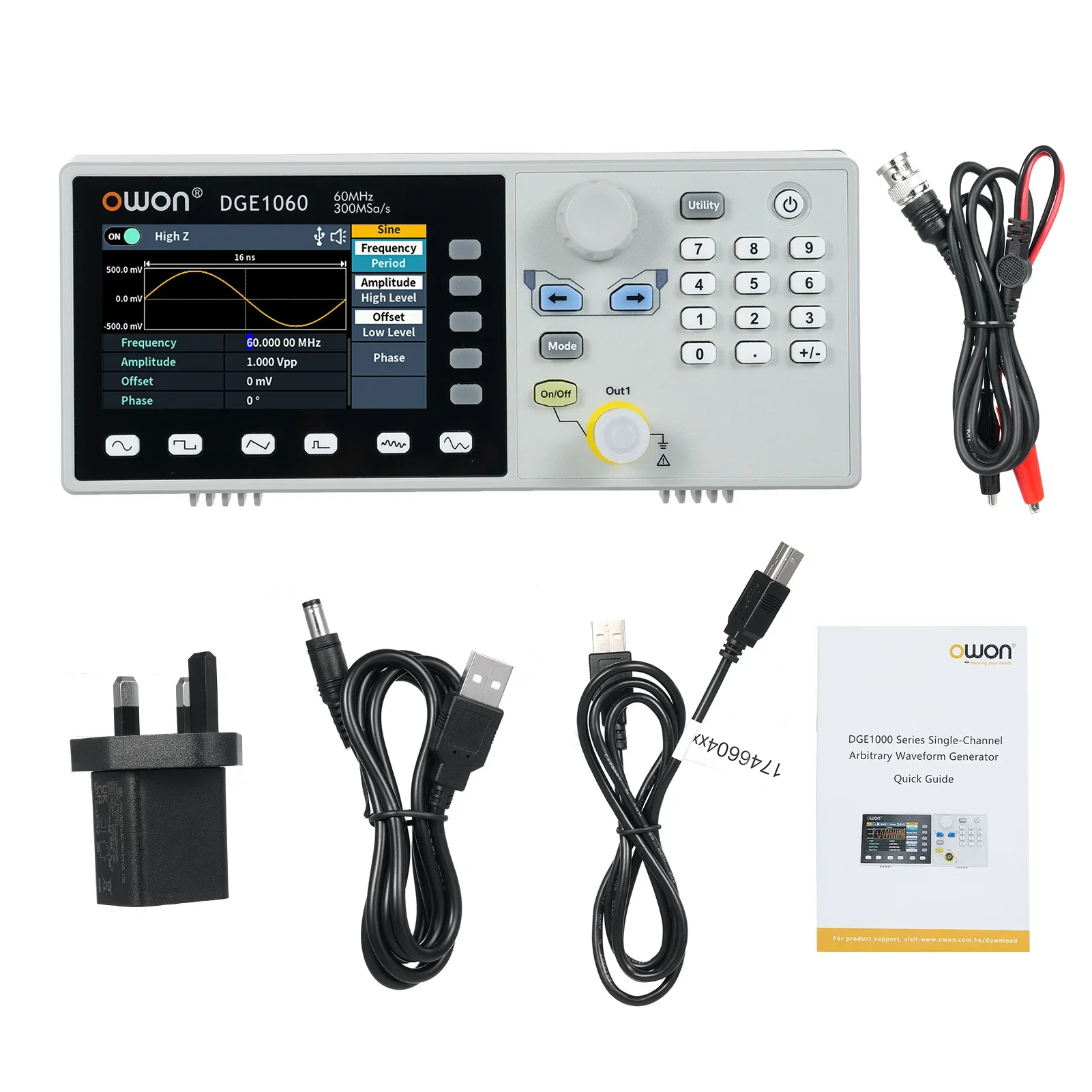 OWON DGE1060 Arbitrary Waveform Signal Generator Single Channel 60MHz 1CH 3.6-inch Desktop 14 bit Supports SCPI labview function