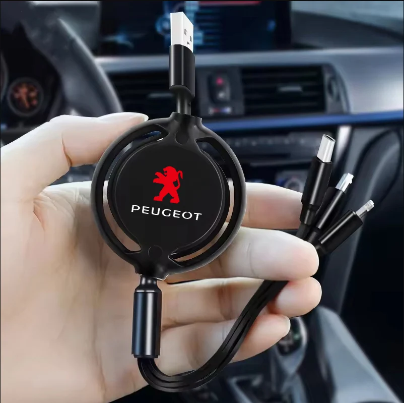 

Car 3 in 1 USB Cable Type C Micro USB Fast Charging Cable For Peugeot 207 3008 206 208 308 307 407 508 2008 5008 107 106 205