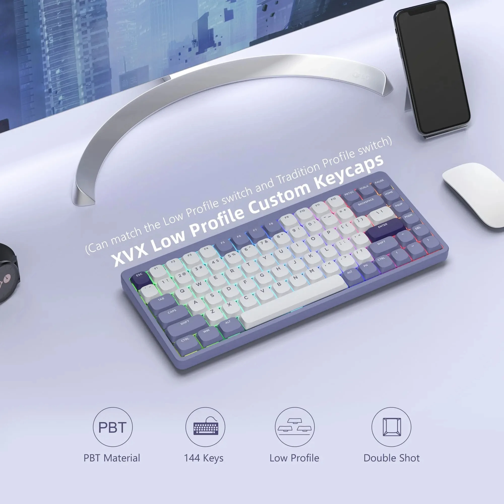 Imagem -04 - Womier-teclas de Perfil Bajo de 143 Teclas Juego de Teclas Personalizadas Pbt de Doble Disparo para Interruptores Cherry mx Teclado Mecánico para Jugadores