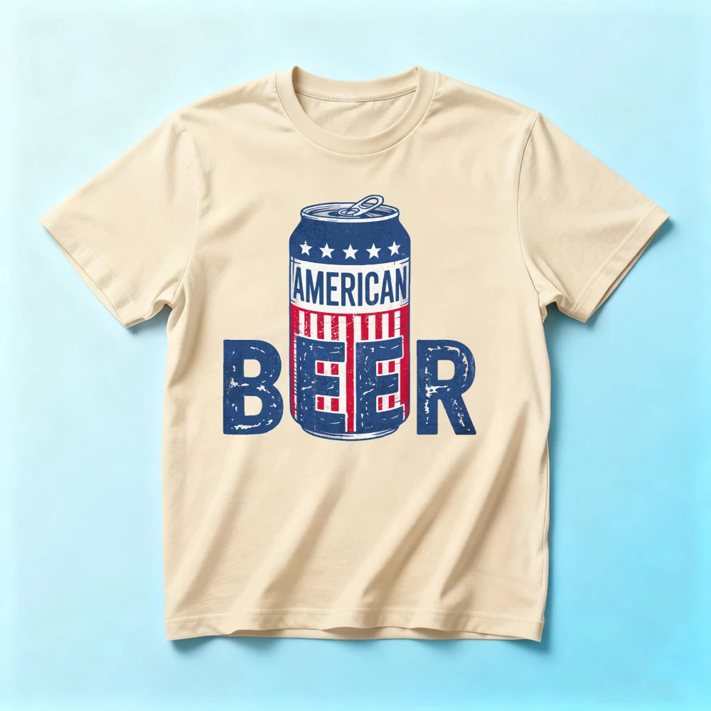 American Beer USA Flag Can Graphic TShirt July 4th Independence Day Tops Women Men Cotton Shirt Patriotic Beer Lover Casual Tee