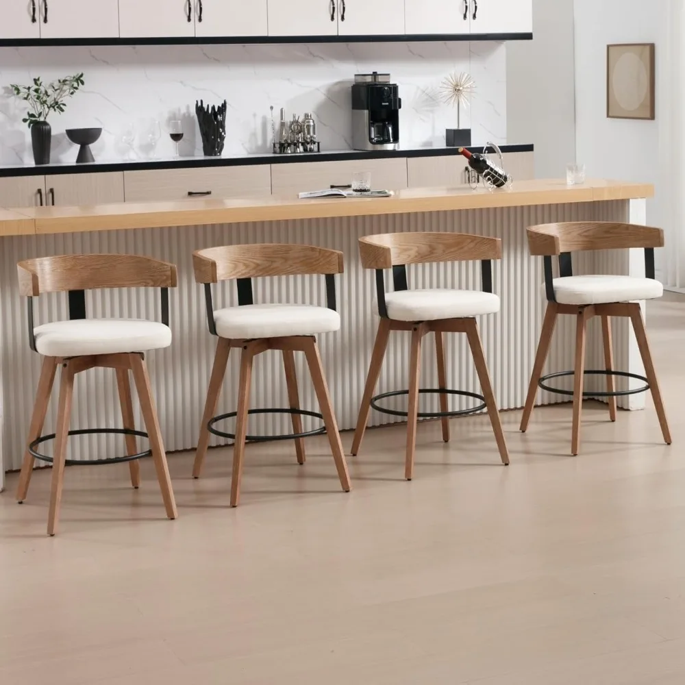 

Swivel Bar Stools -26" Counter Height Bar Stool with Footrest - Modern Wood Barstools with Linen Upholstered Seat - 360-Degree