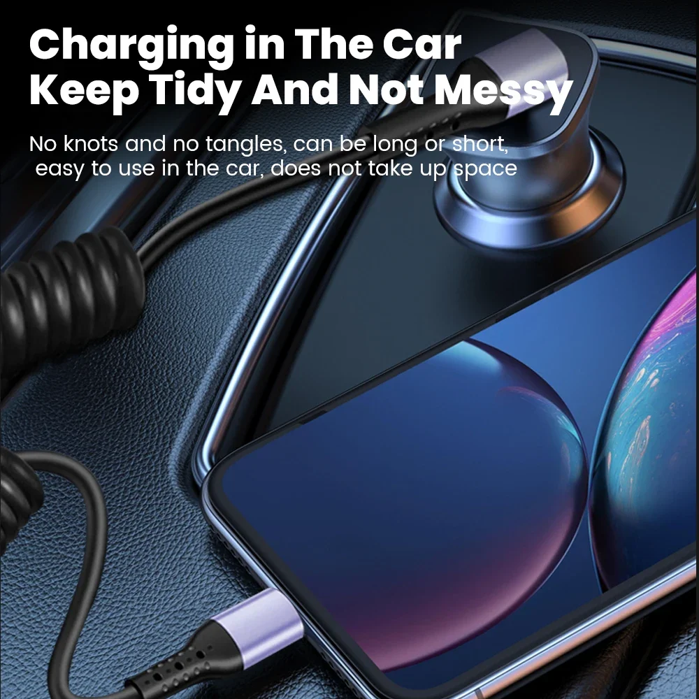 20CM To 1M 66W 6A Fast Charging Type C Cable Spring Telescopic Car Phone Charger USB Cable For Samsung Xiaomi Redmi USB C Cable