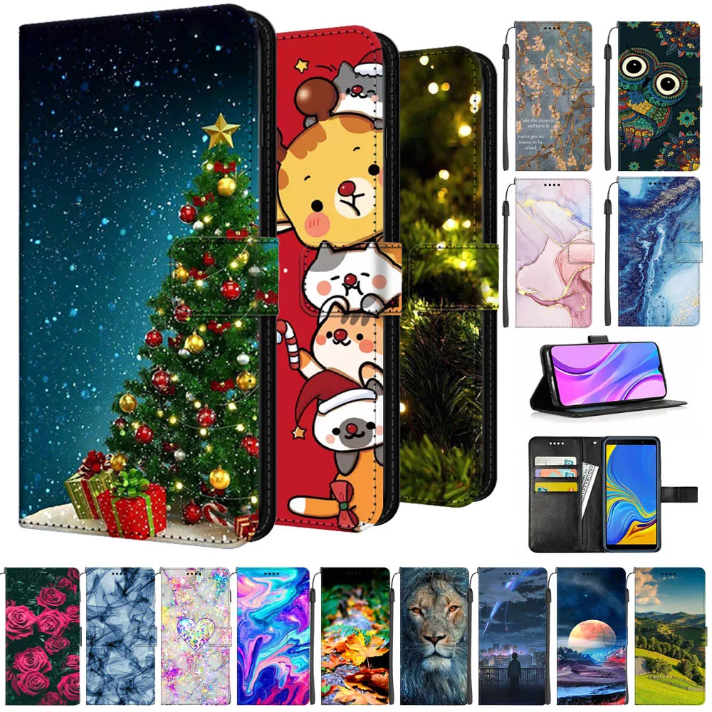 Wallet Cases For ZTE Blade V41 Vita Marble Leather Flip Book Cover For ZTE Axon 40 Lite Ultra Phone Cases Christmas Holder Bags