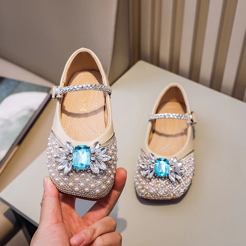 Girls Water Diamond Princess Shoes 2024 Spring/Summer Children's Sequin Small Leather Shoes Soft Sole Single Shoes JR314