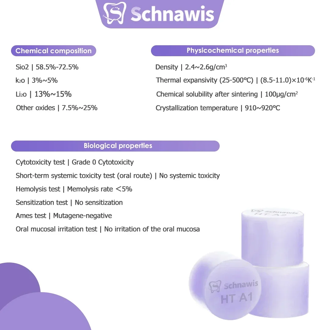 10 ชิ้น/กล่องทันตกรรมสีม่วงกดแบตเตอรี่ลิเธียม Disilicate เม็ดทันตกรรม Lab แก้วเซรามิคแท่งบล็อกกดสําหรับทันตกรรมวัสดุ