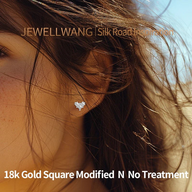 

JEWELLWANG Xuanji 18K White Gold Stud Earrings for Women with Princess Cut Lab Grown Diamond Fine Jewelry Wedding Party Gifts