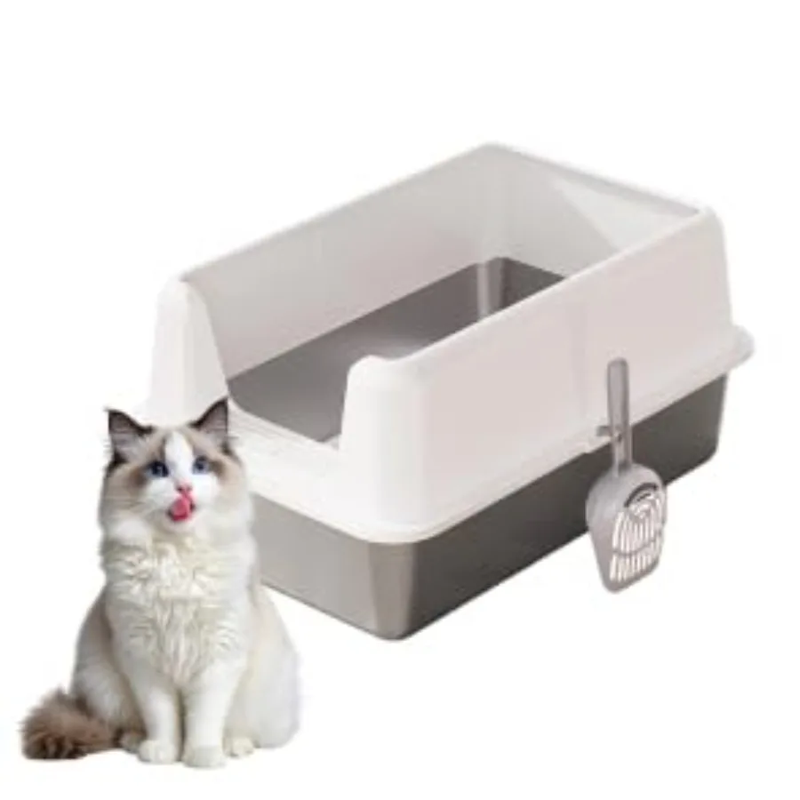 

Закрытый лоток для кошачьего туалета из нержавеющей стали с крышкой и совком, высокими бортиками, антипригарным покрытием, защитой от брызг, герметичный, с контролем запаха, легко чистится