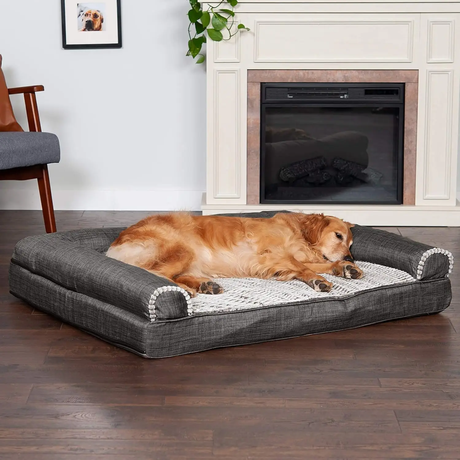 Orthopedic Dog Bed For Large Dogs W/ Removable Bolsters & Washable Cover, For Dogs Up To 95 Lbs - Luxe & Performance Linen Sofa