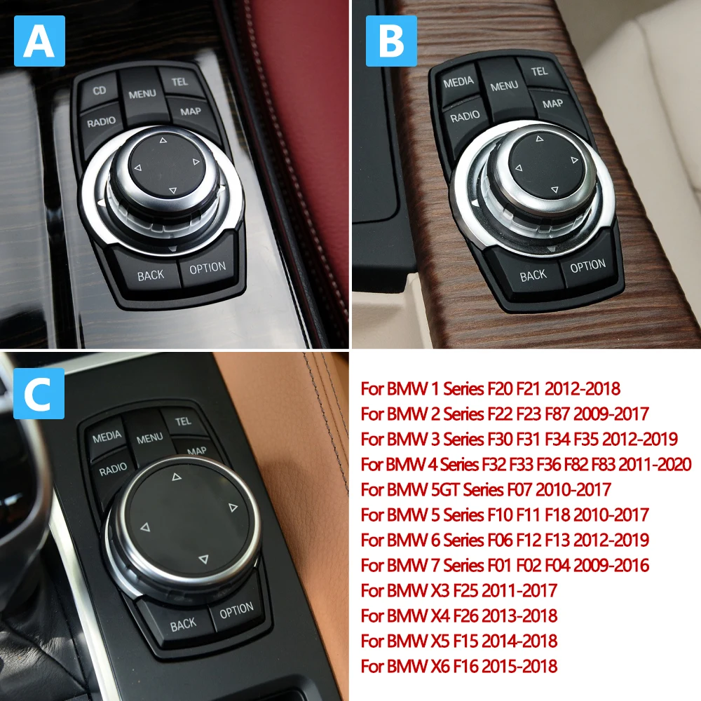 Silvery Car CIC IDrive Multi-Media Control Button Cover For BMW 1 3 5 6 7 X3 X4 X5 X6 Series F20 F21 F30 F31 F07 F10 F11 F06 F12