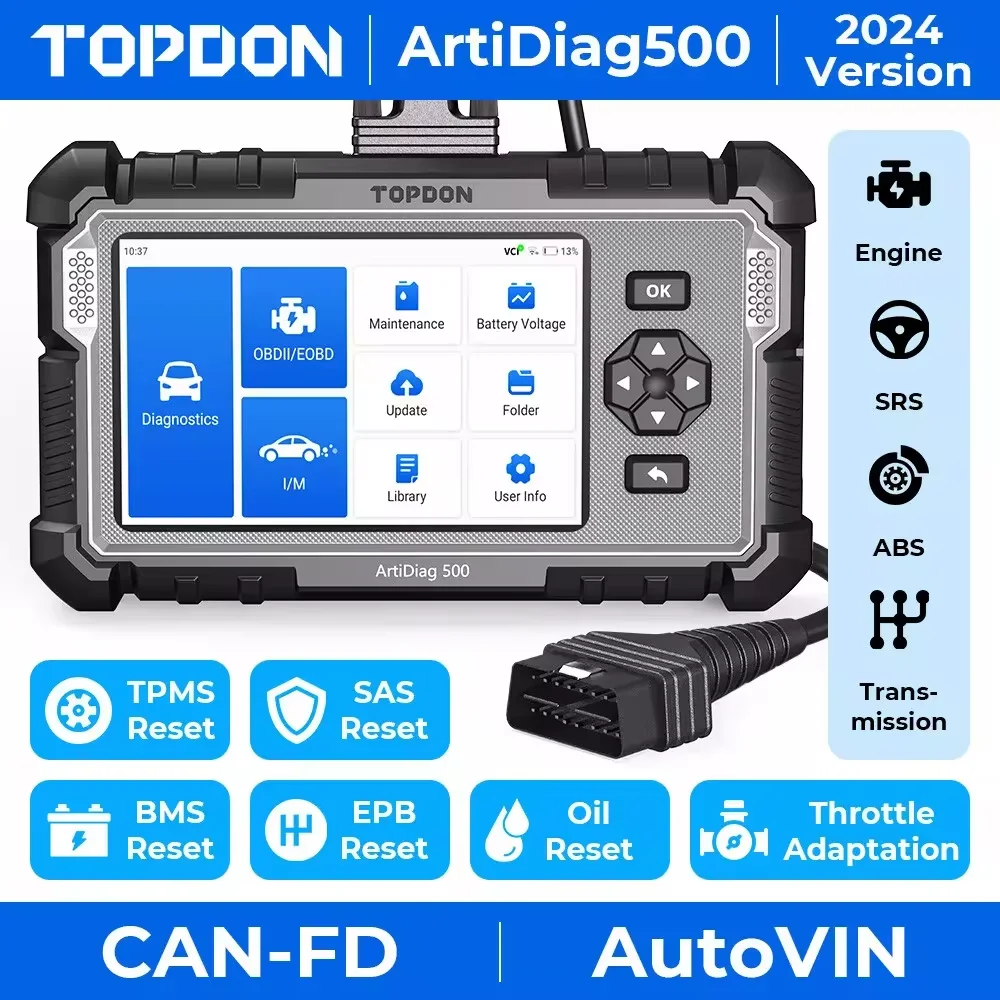 TOPDON ArtiDiag500 Car Diagnostic Tools OBD2 Scanner Engine/ABS/SRS/Transmission Automotive Tool OBD2 Code Reader Free Update