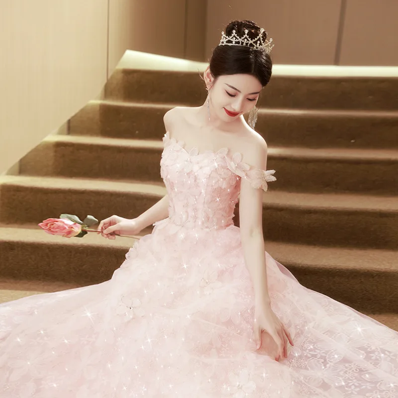 Vestido de noite rosa floresta flor moda estilo noivado casamento brinde vestido hospedagem desempenho formatura vestido