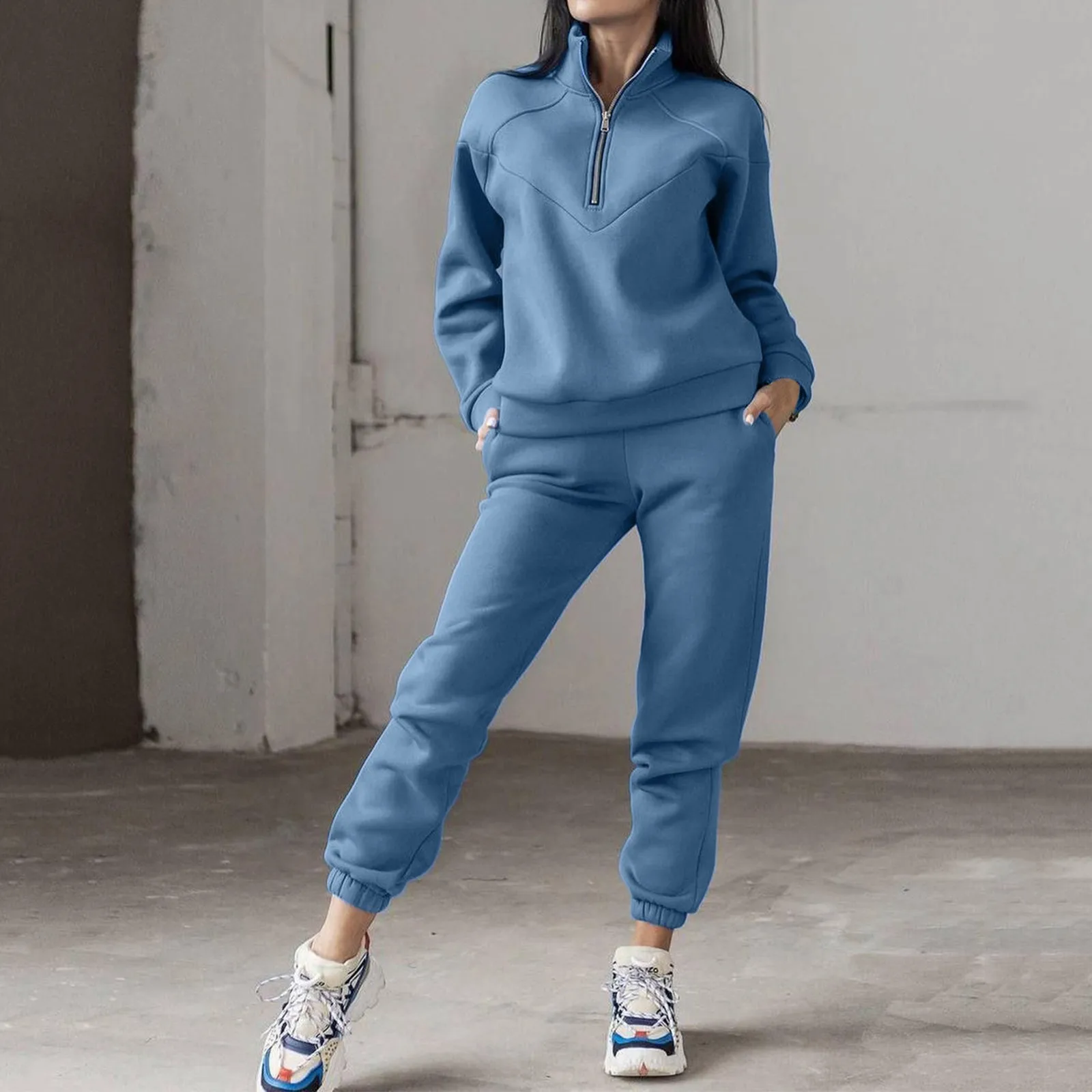 Autumn Womens Tracksuit 2 Pieces Set Long Sleeve Fleece Pullover Hoodies+ Sweatpants Suit Winter Warm Tracksuit Oversized Suits