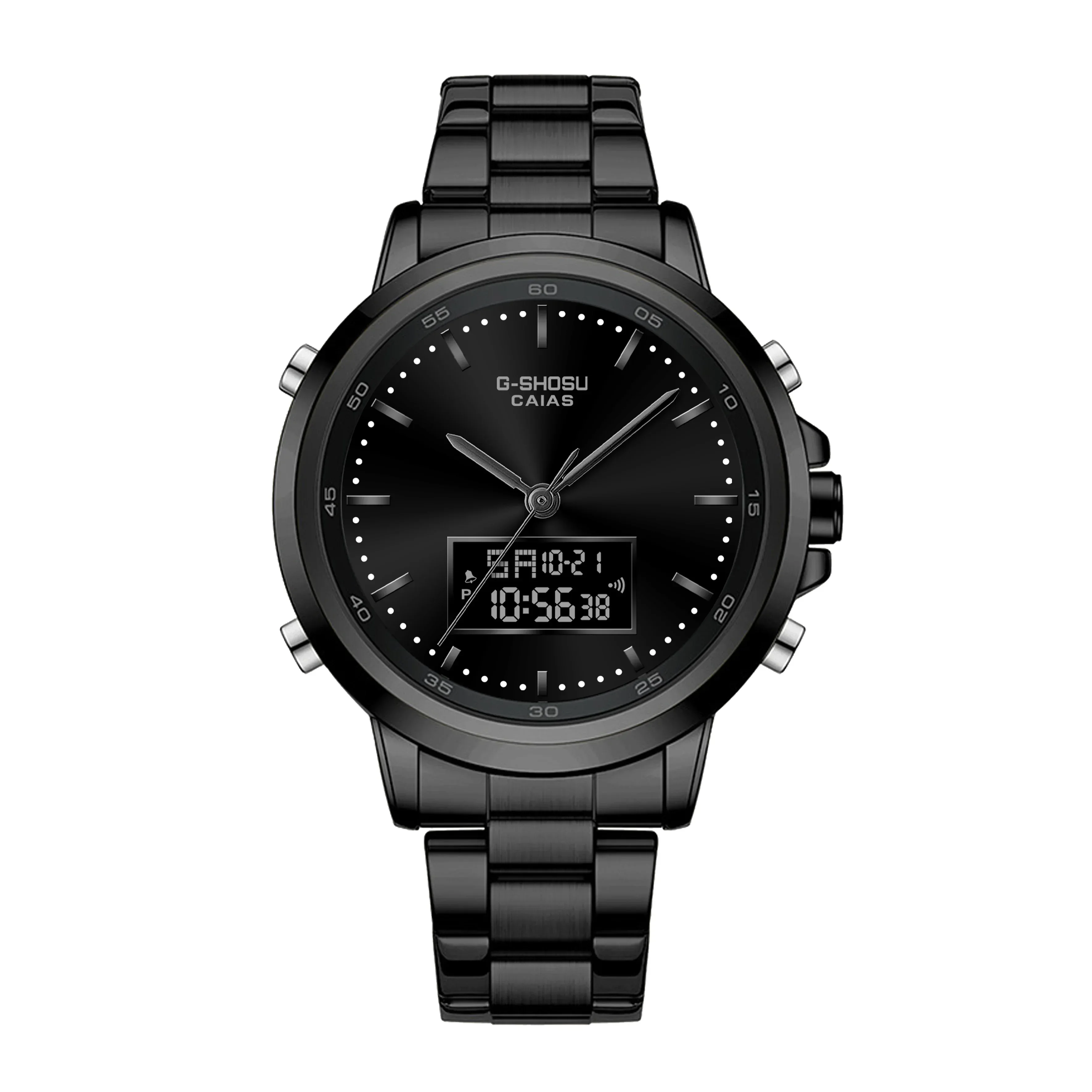 ساعة رياضية رقمية إلكترونية للجنسين مقاومة للصدمات، توقيت عالمي، وظيفة كاملة، شاشة LED مزدوجة، سلسلة من سبائك البلوط